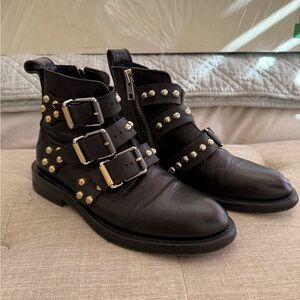 Zadig & Voltaire Studded Black Leather Ankle Boots